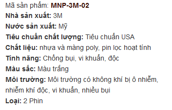 Thông số kỹ thuật mặt nạ phòng độc 3m 6000